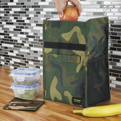 2nd Childhood Rolltop Lunch Bag for Work or School – Compact, Foldable & Low Profile Design – Insulated Reusable Bag with Handle – Slim, Durable & Stylish - 3.5L (Camo) - color: Camo