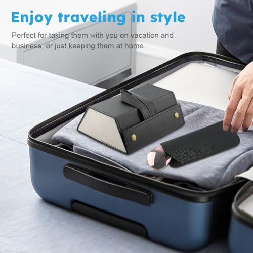 3-Slot Sunglasses Travel Case Set, Portable PU Leather Travel Sunglasses Organizer, Hanging Eyeglass Case Storage Box(COLOR:Black)