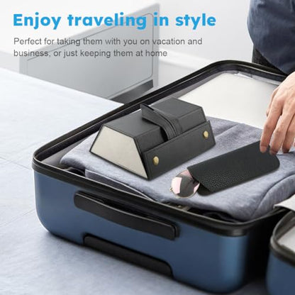 3-Slot Sunglasses Travel Case Set, Portable PU Leather Travel Sunglasses Organizer, Hanging Eyeglass Case Storage Box(COLOR:Black)