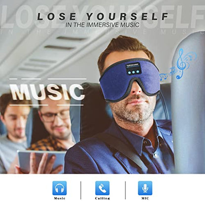 Sleep Headphones, 3D Bluetooth Sleep Mask, LIGHTIMETUNNEL Washable Sleeping Headphones with Ultra Thin Stereo Speakers Microphone Hands Free for Insomnia Travel Blue Color - color: Blue