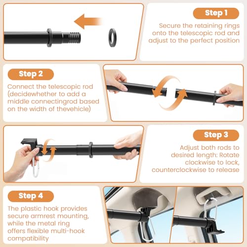 Car Hanging Accessories,Travel Hangers,Telescopic Adjustable 30-63 Inches for Compact & midsize Cars,Automotive,SUVs,Trucks,Black