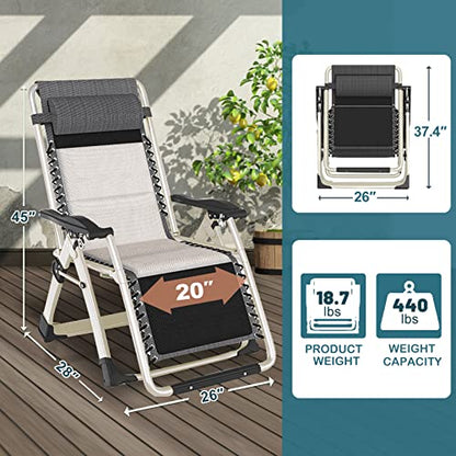 NAIZEA Padded Zero Gravity Chair, Folding Outdoor Lounge Chairs, Adjustable Reclining Camping Chairs with Cup Holder, Ergonomic Patio Lawn Chair for Balcony Beach Deck Yard - color: Ivory White, style: Zero Gravity Chair