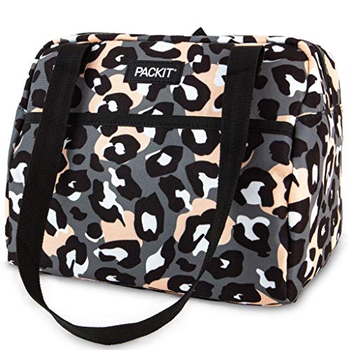 PackIt Freezable Hampton Lunch Bag, Wild Leopard Gray, Built with EcoFreeze Technology, Collapsible, Reusable, Zip Closure with Front Pocket and Shoulder Straps, Perfect for Tweens and Adults - color: Wild Leopard Gray