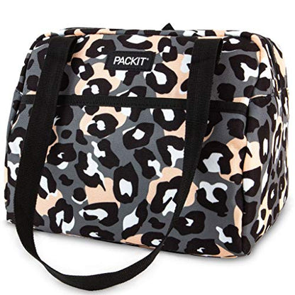 PackIt Freezable Hampton Lunch Bag, Wild Leopard Gray, Built with EcoFreeze Technology, Collapsible, Reusable, Zip Closure with Front Pocket and Shoulder Straps, Perfect for Tweens and Adults - color: Wild Leopard Gray