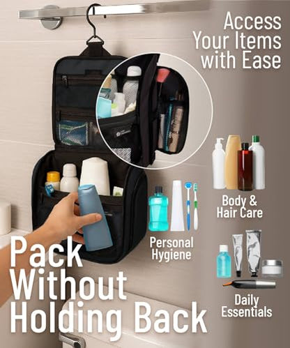 D&D Wanderlust D&D Hanging Travel Toiletry Bag for Men and Women – Cosmetics, Makeup and Toiletries Organizer Kit with 10 Compartments - color: Black Large