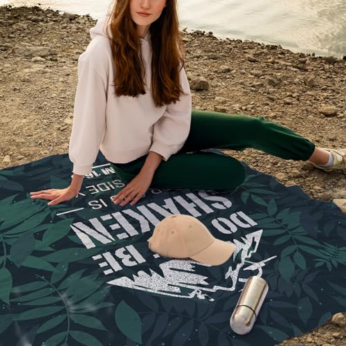 Camping Tracks Pocket Picnic Blankets, Camp Mini Beach Camping Blanket Waterproof Sandproof, Rustic Green Leaf RV Outdoor Picnic Blanket Mat Gifts for Camper Campsite Travel Hiking 55x60in - color: Shaken