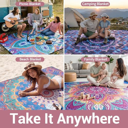 60x80" Picnic Blankets Waterproof Outdoor Huge Sand Free Beach Blanket Windproof Soft Patio Concert Ground Mats Backpacking Camping Travel Essentials Summer Outside Hawaii Vacation Stuff Gifts - color: Pink Coconut Tree, size: 6'8" x 5' (Rectangular)
