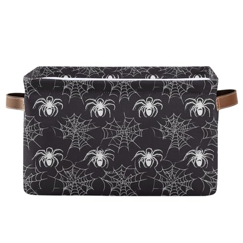 Wamika Happy Halloween Storage Basket with Waterproof Liner and PU Handles Spooky Spider Web Black Storage Bins Boxes 14.2" Collapsible Decorative Organizer Baskets for Bedroom Closet Office 1 Pack - color: Spider, size: 1 Pack