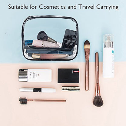 APREUTY Clear Makeup Bags, TSA Approved 6 Pcs Cosmetic Makeup Bags Set Clear PVC with Zipper Handle Portable Travel Luggage Pouch Airport Airline Vacation Organization (Black) - color: Black-6PCS (Large+Medium+Small)