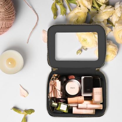 Prite Clear Makeup Bag Cosmetic Organizer Case Waterproof Travel Toiletry Bag Skincare Pouch with Golden Zipper(Black) - color: Black, size: Standard - Single Layer