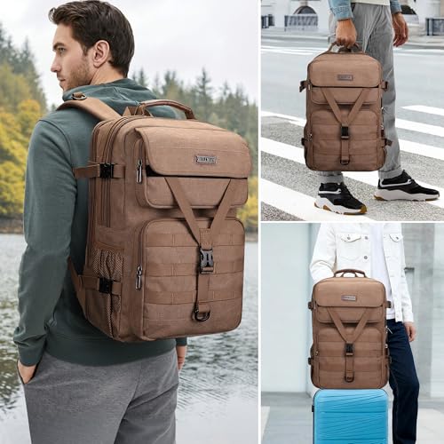 WITZMAN Travel Backpack for Men Large Canvas Laptop Backpack Fit 16 inch Carry on TSA Friendly Flight Approved Vintage Rucksack for Traveling(A8012 Brown) - color: Brown