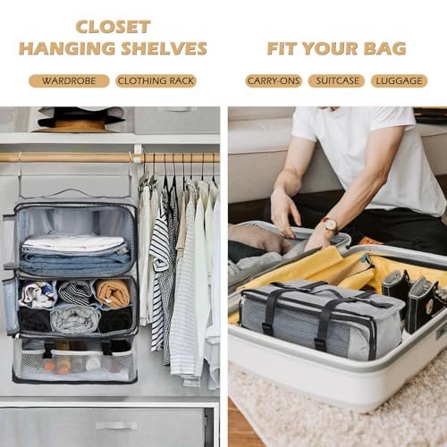Surblue Hanging Shelves Travel Compression Packing Cube for Carry-on Luggage Suitcase Collapsible Transformable Garment Closet Organizers Large Capacity, Lightgrey, XXL - color: Lightgrey, size: XXL_14.96*11.47*22.83in