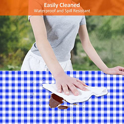 7ft Picnic Table and Bench Cover, Camping Essentials RV Gear, 84 in Waterproof Windproof Outdoor Elastic All Around Tablecloth, Fitted Rectangle Tables and Seats, Blue-White Checkered - color: Blue-white Checkered, size: 84"
