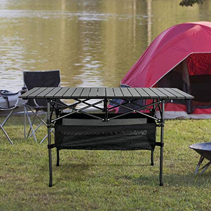 WUROMISE Lightweight Aluminum Folding Camping Table (47” x 21.65” x 26.7”), Portable Roll-Up Design for Outdoor, Camping, Beach, BBQ, Patio, and Picnic, Durable & Waterproof with Carrying Bag - size: Large