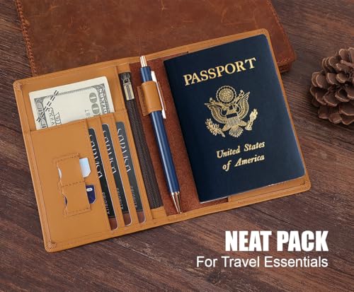 STAR VISTA Phoenix Leather Passport Holder, Calfskin Travel Wallet - RFID Blocking, ID Window, Zipper Pocket, Pen & Notebook Included, Honey - color: Honey Calfskin
