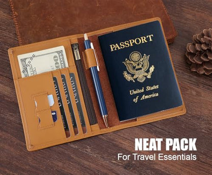 STAR VISTA Phoenix Leather Passport Holder, Calfskin Travel Wallet - RFID Blocking, ID Window, Zipper Pocket, Pen & Notebook Included, Honey - color: Honey Calfskin