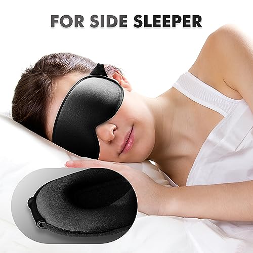 Sleep Eye Mask for Men Women, Sleeping Mask for Side Sleeper, Travel Blackout Night Blindfold Eye Shade Cover with Adjustable Strap (Ebony) - color: Ebony