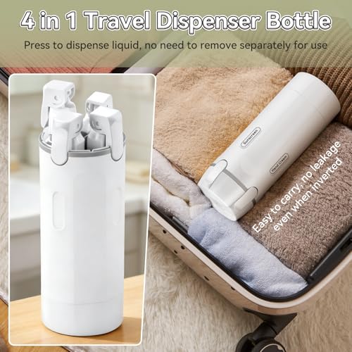 4 in 1 Travel Dispenser Bottle, 30ML*4 Refillable Pack Squeeze Bottles, Portable Leak Proof Travel Toiletry Containers for Toiletries/Shampoo/Conditioner/Shower Gel (White) - color: White