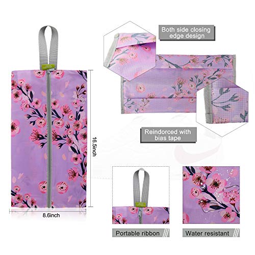 BeeGreen Shoe Organizer 6pcs Shoe Bags with Zipper Closure, Flower Design Shoe Storage Organizer with Handle Travel Bags For Men and Women, Portable Nylon Travel Gifts - style: Green-plum Flower