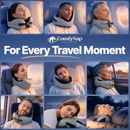ComfyNap® Versatile Travel Neck Pillow for Airplane [Patented], 9 Positions in 3 Techniques, Plane Pillow with Pure Memory Foam, Travel Pillow with HeadRest Flight Sleep, Travel Essential - Moon - color: Moon