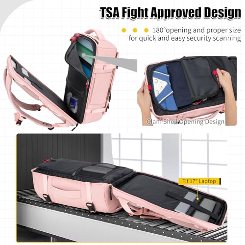 42L Travel Backpack with 4 Packing Cubes, TSA Friendly Flight Approved Carry-On Bag, Water-Resistant Weekender Business Backpack for Men Women, Fits 17.3" Laptop - color: Pink