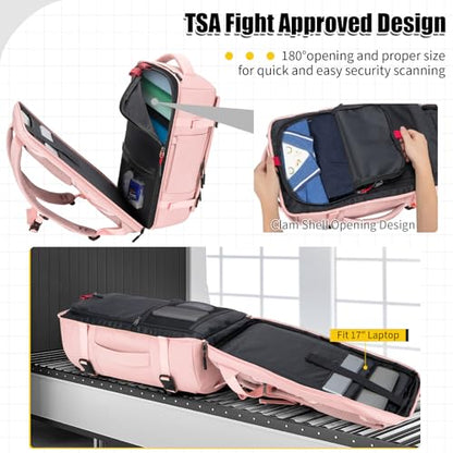 42L Travel Backpack with 4 Packing Cubes, TSA Friendly Flight Approved Carry-On Bag, Water-Resistant Weekender Business Backpack for Men Women, Fits 17.3" Laptop - color: Pink