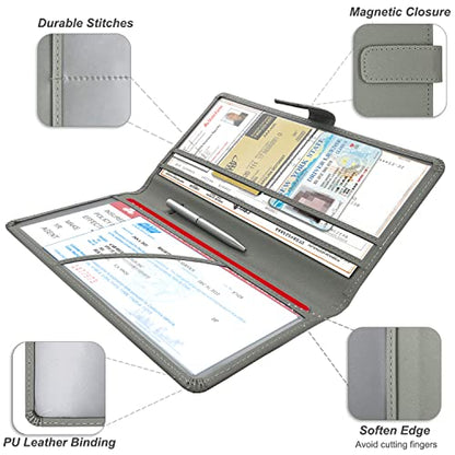 RSAquar Car Registration & Insurance Holder - Leather Glove Box Organizer, Cool Accessories for ID, Driver's License Cards & Essential Documents, Men & Women, Gray - color: Gray
