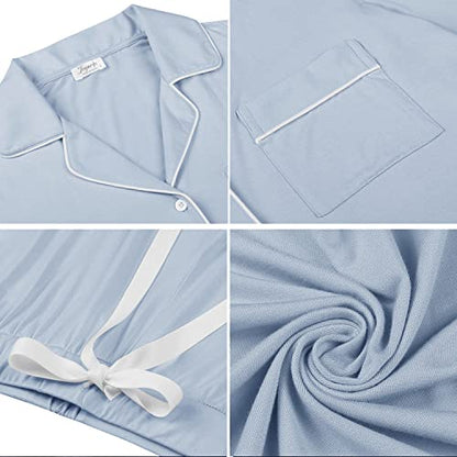 Cherrydew Women Bamboo Viscose Pajama Sets Super Soft Comfy Breathable Cooling Sleepwear Long Sleeve Button Down Loungewear - color: Dusty Blue, size: X-Large