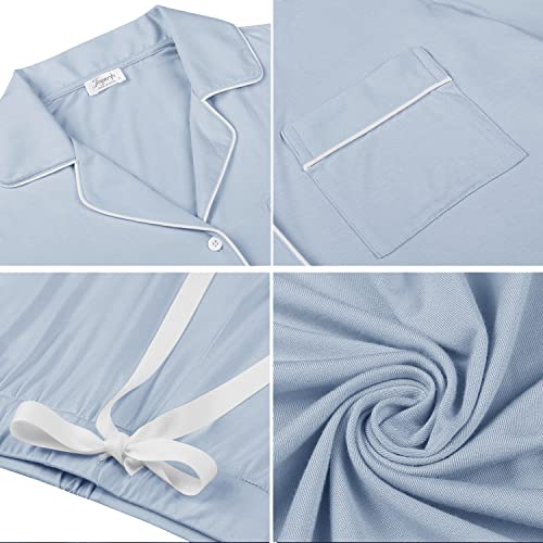 Cherrydew Women Bamboo Viscose Pajama Sets Super Soft Comfy Breathable Cooling Sleepwear Long Sleeve Button Down Loungewear - color: Dusty Blue, size: Medium