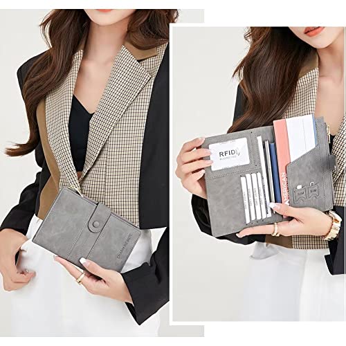 Mudono Passport and Card Holder for Women RFID Blocking Card Case Slim Travel Wallet Change Purse with Vaccine Card Slot - color: Brown