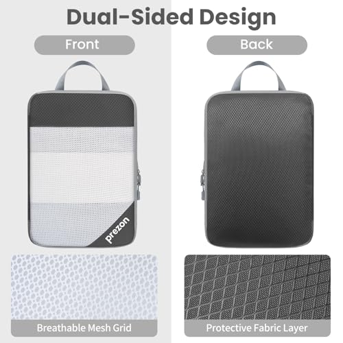 Compression Packing Cubes for Travel, Lightweight Vacation Travel Essentials, Travel Accessories for Suitcase Organizer Bags Set, Durable Luggage Organizer - color: Grey, size: 6 set-Half Mesh