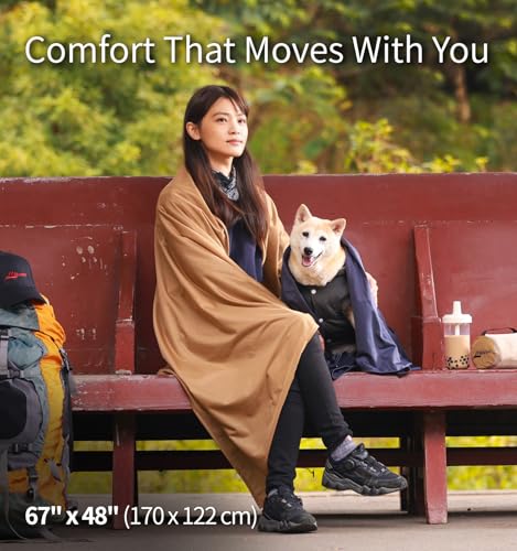Litume Travel Blanket Lightweight and Breathable, 67 x 48 in Soft Airplane Flight Blanket for Travelers, Foldable Camping Sheet with Stuff Sack for Train, Camp, backapcking, office, home(Creamy Brown) - color: Creamy Brown