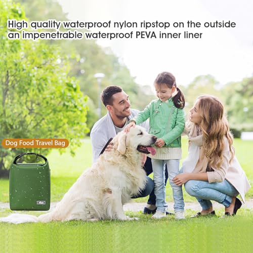 Dog Food Travel Bag Pet Food Container2PCS Collapsible Dog Travel Bowls and Zipper Side Pocket 20L (Green, Large) - color: Green, size: 20L