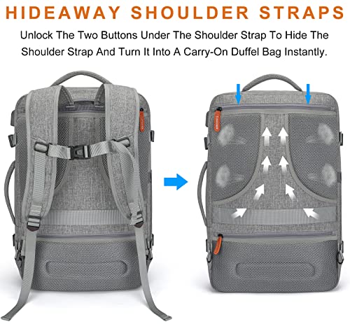 Lumesner Carry on Travel Backpacks, Extra Large 40L Flight Approved Bag for Men & Women,Expandable Suitcase Backpack With 4 Packing Cubes,Water Resistant Luggage Daypack Business Weekender Bag, Grey - color: Grey