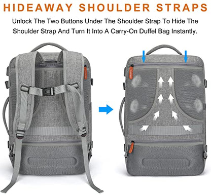Lumesner Carry on Travel Backpacks, Extra Large 40L Flight Approved Bag for Men & Women,Expandable Suitcase Backpack With 4 Packing Cubes,Water Resistant Luggage Daypack Business Weekender Bag, Grey - color: Grey