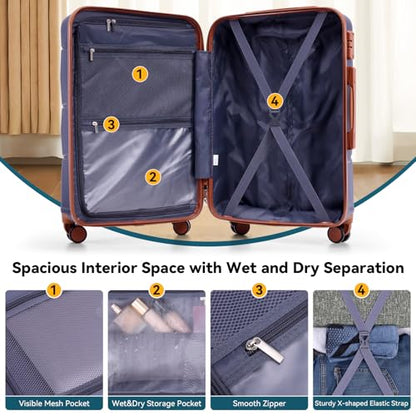 Hoteel Luggage Sets 3 Piece, 4-Year Warranty, Durable Suitcase Set with Spinner Wheels, ABS Hard Shell Lightweight Luggage with TSA Lock, Large Checked Travel Suitcases, Dark Blue(20/24/28) - color: Dark Blue, size: 20/24/28 Inch