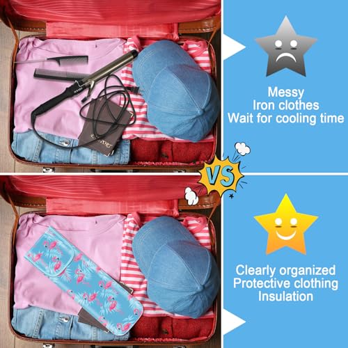 Shappy 2 Pcs Heat Resistant Hair Tools Bag Curling Iron Travel Case Cover Neoprene Flat Iron Holder Travel Case and Silicone Mat Pouch for Hot Hair Tools Storage Organizer(Flamingo Style) - style: Flamingo Style