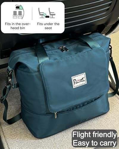Foldable Travel Duffel Bag for Women, 40L Expandable Carry on Bag Personal Item Flight Approved, Overnight Weekender Bag with Wet Pocket for Gym Travel, Water-Resistant Nylon, Peacock Blue - color: Peacock Blue