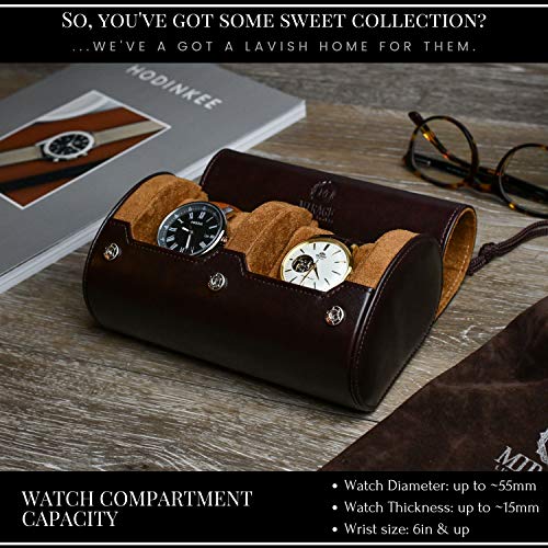2 Watch Travel Case for Men Vegan Leather Watch Roll Case Organizer and Display - Elegant Gift - Espresso Brown Vegan Leather - color: Espresso Brown 2-watch case
