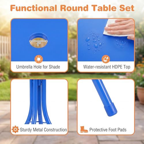 HONEY JOY Kids Picnic Table, Animal Themed Toddler Outdoor Table and Chair Set, 2 Folding Chairs & Removable Umbrella, Children Outdoor Furniture for Backyard Patio Garden (Blue Shark) - color: Blue Shark