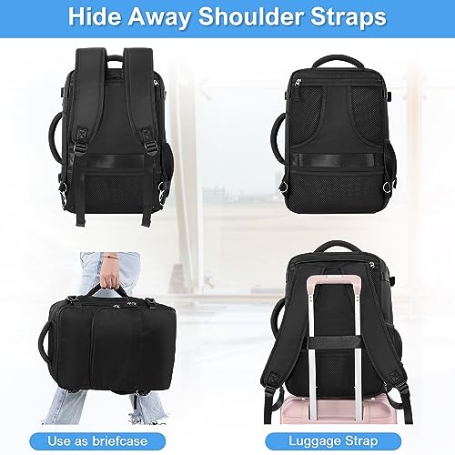 Sinaliy Travel Backpack, Carry on Flight approved Travel Bag with Multi-Pockets, Waterproof 17.3inch Laptop Backpack for Men Women, Black - color: Black, size: X-Large