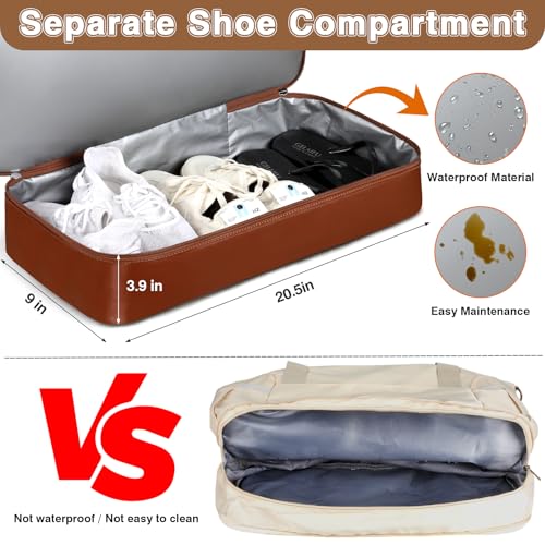 ITIEZY Weekender Overnight Bag for Women - Large Travel Duffel Bag with Shoe Compartment, Gym Duffel Bag Hospital Bag Carry On Tote Bags for Airplanes with Crossbody Bag Toiletry Bag 3Pcs Set - color: 9B-Light Brown
