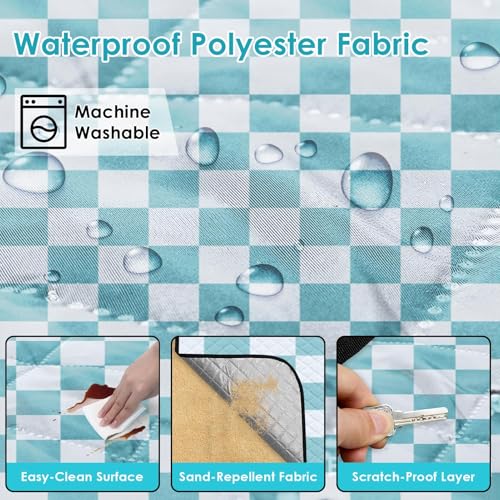 Waterproof Picnic Outdoor Blanket, 79" x 59" Sandproof Foldable Large Picnic Blanket for Beach, Camping, Park, Travel, Concert, Great Gift for Families and Couples (Aqua Checkered) - color: Aqua Checked