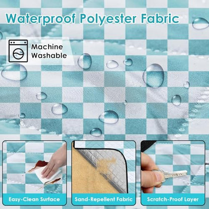 Waterproof Picnic Outdoor Blanket, 79" x 59" Sandproof Foldable Large Picnic Blanket for Beach, Camping, Park, Travel, Concert, Great Gift for Families and Couples (Aqua Checkered) - color: Aqua Checked