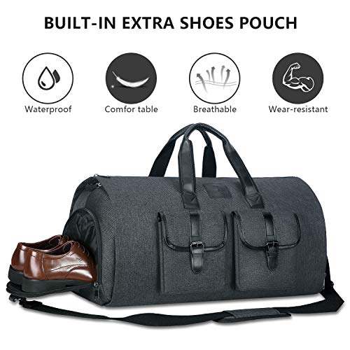 UNIQUEBELLA Travel Garment Duffel Bag, 45L Carry on Suit Bag for Men Convertible Foldable Weekend Bag with Shoe Compartment - color: Black