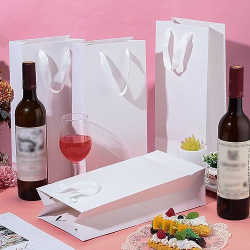 Yeaqee 50 Pack Wine Bags for Wine Double Bottles Gifts Carriers 6.6x3.6x13.8 Craft Bottle Bags Bulk with Handles Paper Tumbler Carriers, Party Gift Pocket with Handle(White) - color: White