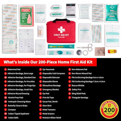 Protect Life Business First Aid Kit, Emergency First Aid Kit for Office Setting, Medical Kit Supplies, First Aid Kits for Businesses, School & Commercial Use - 200 Pieces - size: 200 Pieces Kit (Soft Case)