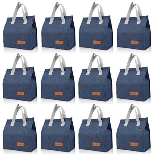 VZZNN 12 Pack Lunch Bags Bulk,Insulated Reusable Lunch Bags with Aluminum for Women Men,Leakproof Tote Large Lunch Box for Office,Work,Beach or Travel(Blue) - color: Blue, size: 12 Pack