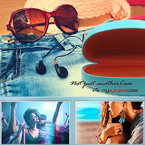 MyEyeglassCase® Large Hard Sunglasses Case | fits Large curved Sunglasses, with microfiber bag and cleaning cloth - color: Turquoise