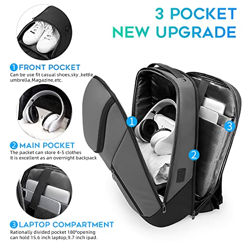BANGE Business Smart Backpack Waterproof fit 15.6 Inch Laptop Backpack with USB Charging Port,Travel Durable Backpack - color: Grey